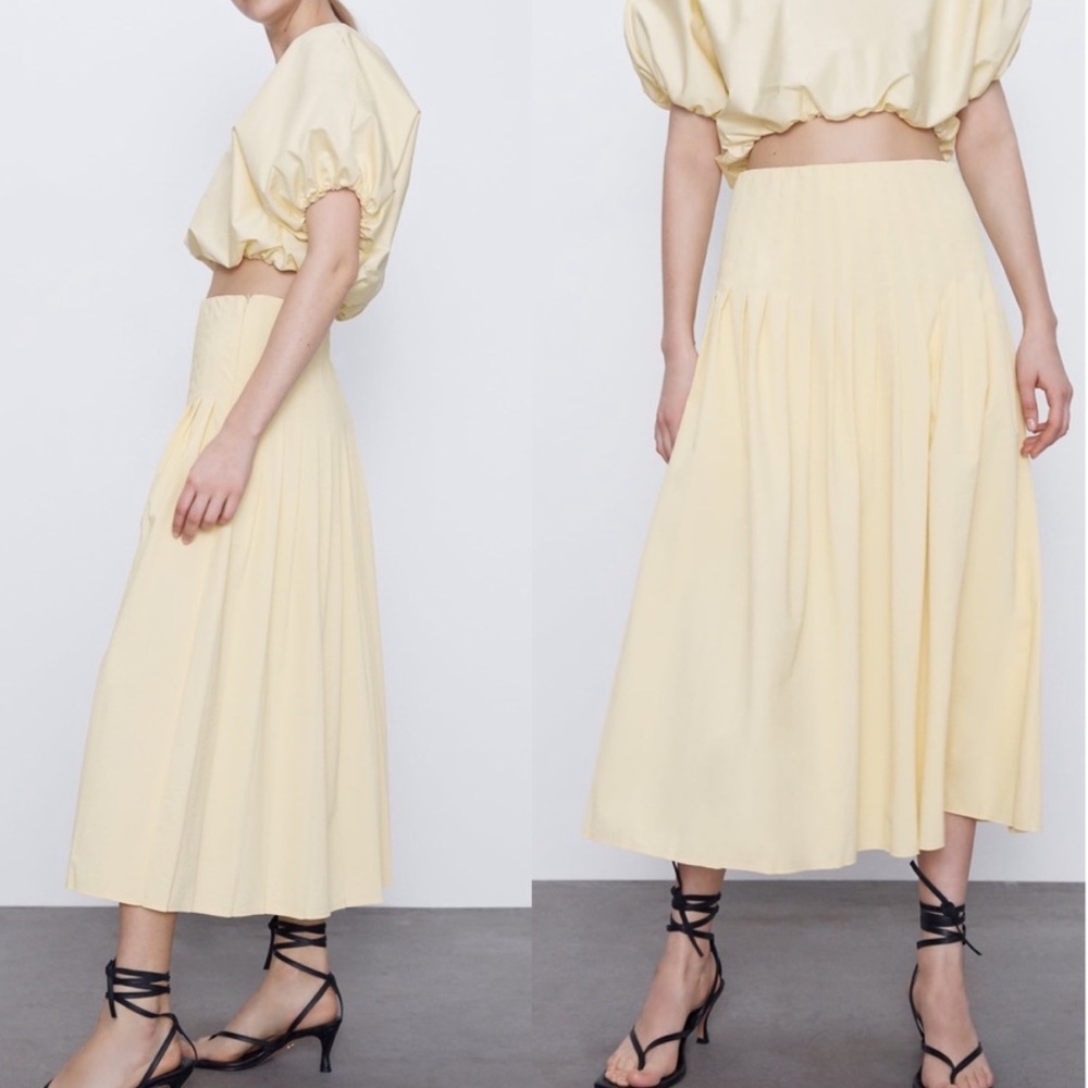 NWT Zara Butter Yellow Pleated Midi Skirt